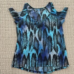 GUESS Vibrant Blue and Black Short Sleeve Top